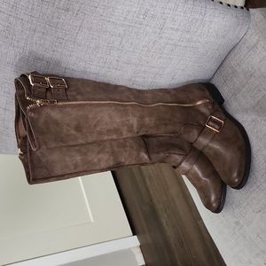 New brown tall boots with gold embellishments